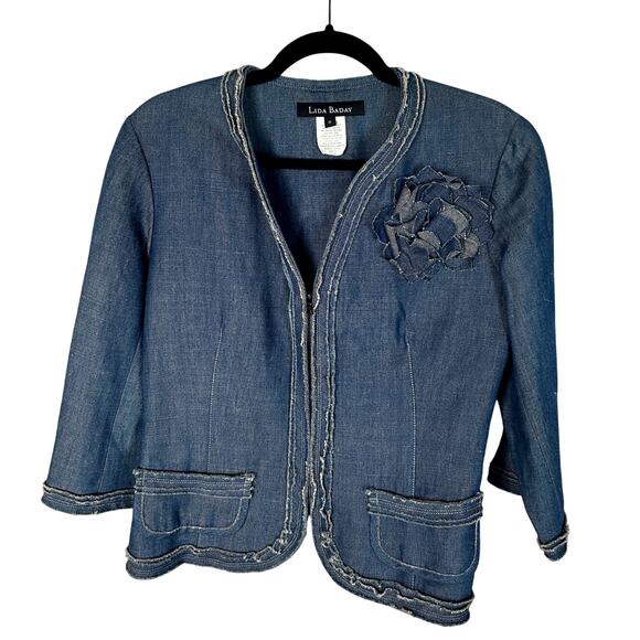 Neiman Marcus 10 Lida Baday Linen Skirt Set $1200 Denim Blazer Jean Skirt Blue - Picture 4 of 14